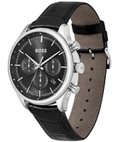 Hugo Boss Men's Gregor Quartz Chronograph Black Leather Strap Watch