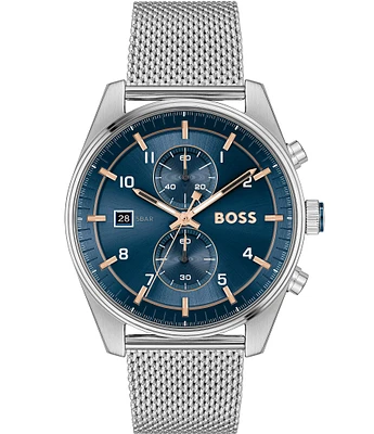 Hugo Boss Men's Skytraveller Quartz Chronograph Stainless Steel Mesh Bracelet Watch