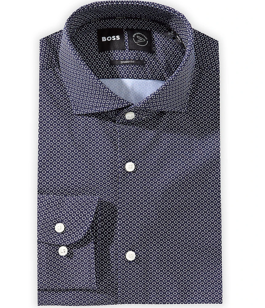 Hugo Boss Sharp Fit Easy Iron Spread Collar Digital Printed Dress Shirt