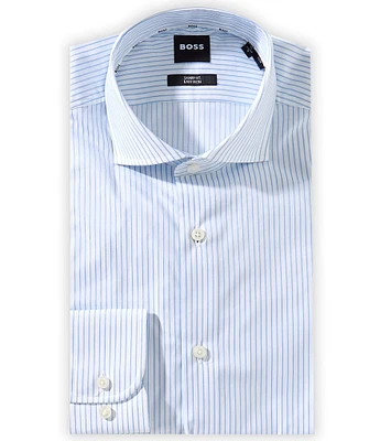 Hugo Boss Sharp Fit Easy Iron Spread Collar Vertical-Striped Oxford Dress Shirt