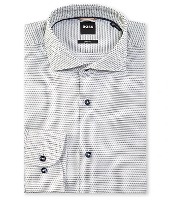 Hugo Boss Sharp Fit Spread Collar Printed Dobby Dress Shirt