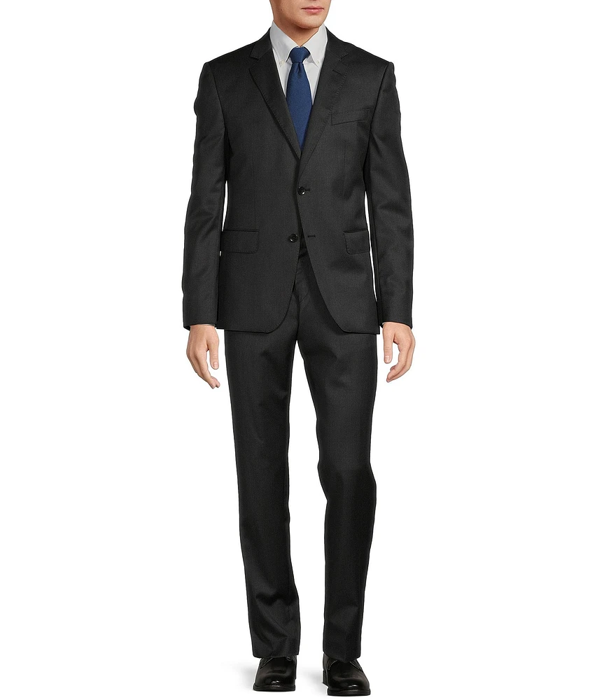 Hugo Boss Slim Fit Flat Front Notch Lapel Solid Pattern 2-Piece Suit