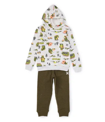 Hurley Little Boys 2T-7 Long Sleeve Camping Bear Hooded Pullover And Jogger 2-Piece Set