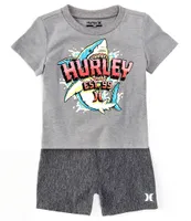 Hurley Baby Boys 12-24 Months Short Sleeve Big Bite Jersey T-Shirt & Solid Twill Shorts Set