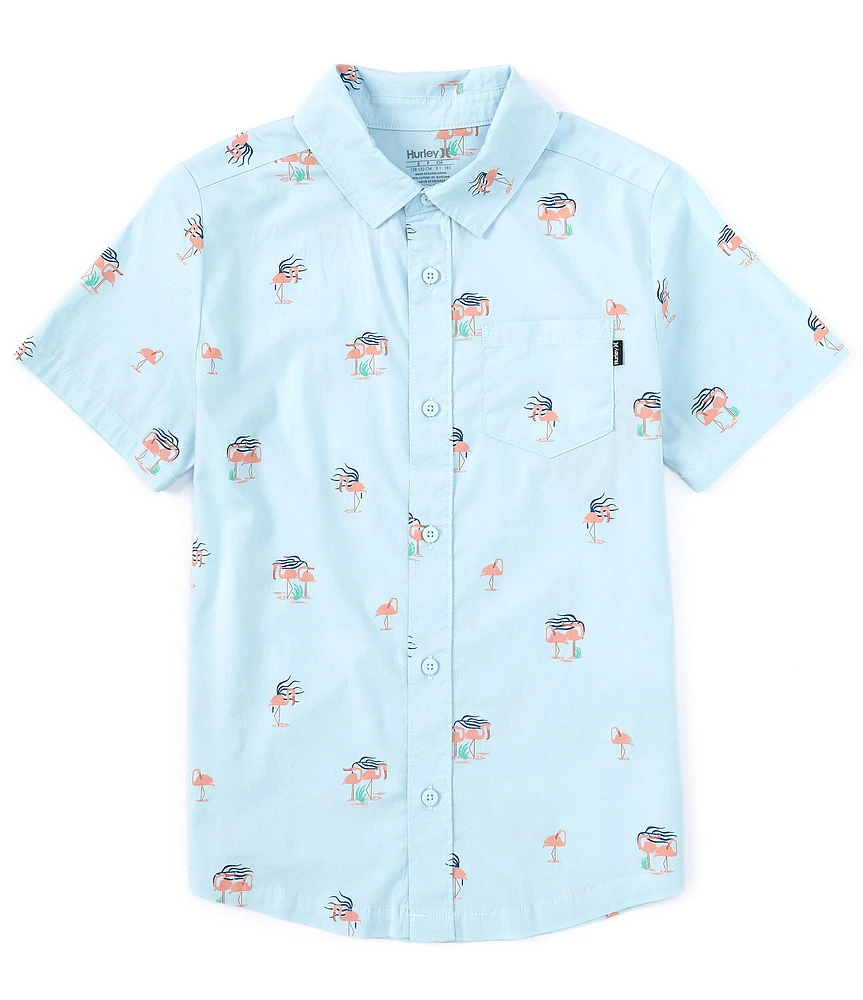 Hurley Big Boys 8-20 Flamingo Print Short Sleeve Swami Stretch Woven Shirt