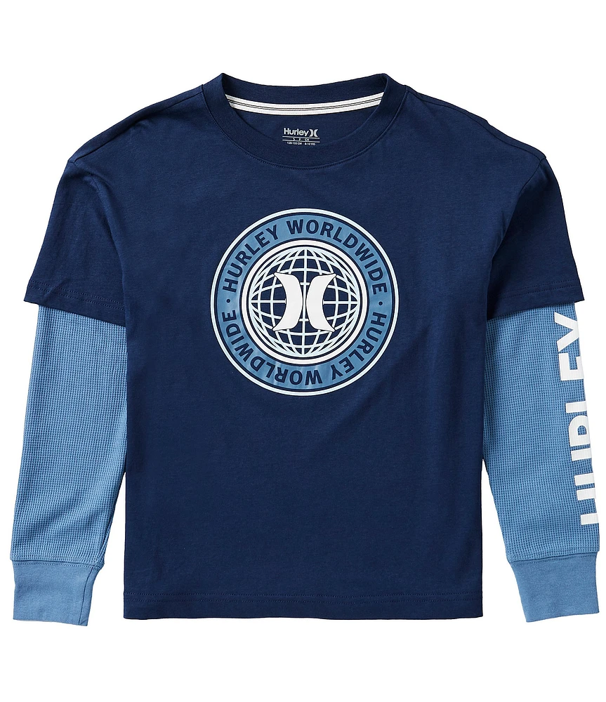 Hurley Big Boys 8-20 Long Sleeve Logo-Detailed Two-Fer T-Shirt