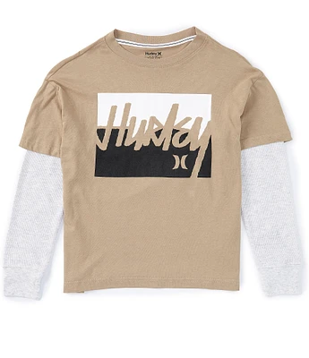 Hurley Big Boys 8-20 Long Sleeve Logo Graphic Two-Fer T-Shirt