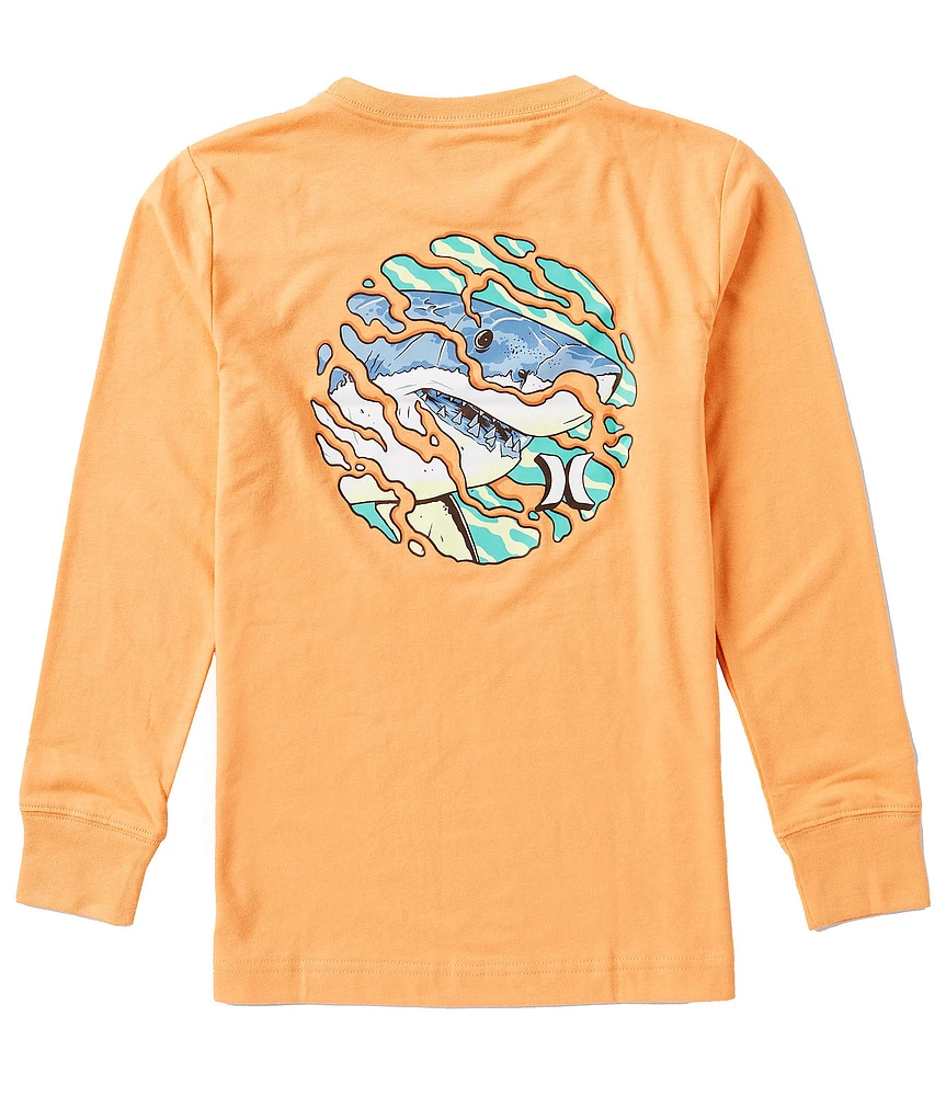 Hurley Big Boys 8-20 Long Sleeve Shark Warp Graphic T-Shirt