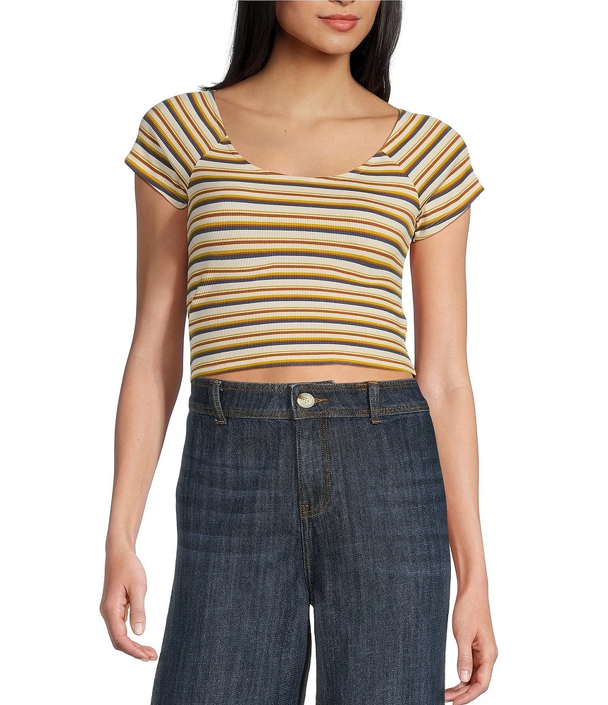 Hurley Brandy Cap Sleeve Yarn Dyed Stripe Striped Cropped Top