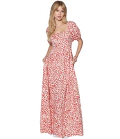 Hurley Carefree Floral Print Square Neck Short Sleeve Maxi Dress
