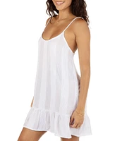 Hurley Dobby Gauze Stripe Scoop Neck Mini Dress Swim Cover-Up