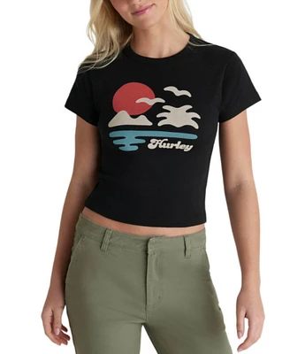 Hurley El Dorado Short Sleeve Cropped Graphic Baby Rib Knit T-Shirt