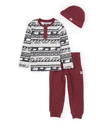 Hurley Little Boys 2T-4T Long Sleeve Printed Henley T-Shirt & Solid Jogger Pant Set