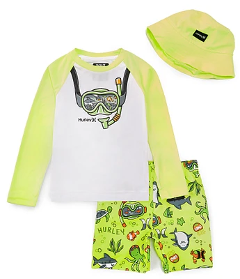 Hurley Little Boys 2T-4T Short Raglan Sleeve UPF 50 Plus Scrubs Swim Set