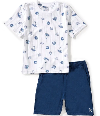 Hurley Little Boys 2T-4T Short-Sleeve Printed Jersey-Knit T-Shirt & Solid Woven Twill Shorts Set