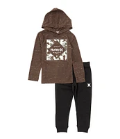 Hurley Little Boys 2T-7 Long Sleeve Cloud Slub Graphic Hood & Jogger 2-Piece Set