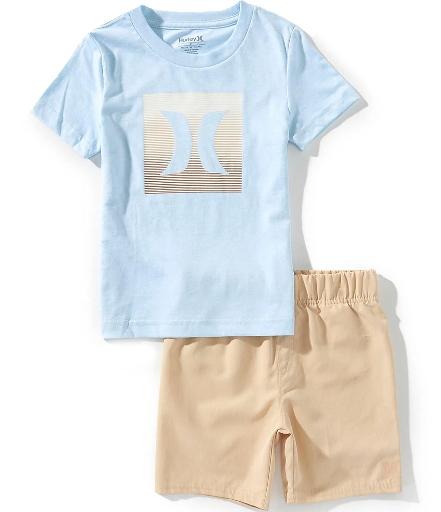 Hurley Little Boys 2T-7 Short-Sleeve Icon Graphic Knit T-Shirt & Solid Twill Shorts Set