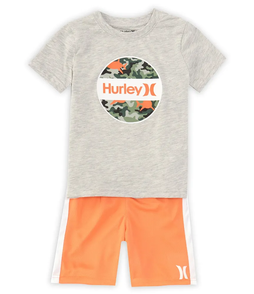 Hurley Little Boys 2T-7 Short Sleeve Logo Graphic Jersey T-Shirt & Coordinating Mesh Shorts Set