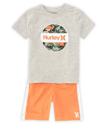 Hurley Little Boys 2T-7 Short Sleeve Logo Graphic Jersey T-Shirt & Coordinating Mesh Shorts Set