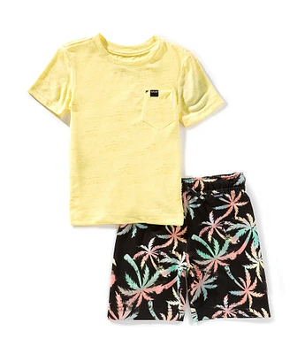 Hurley Little Boys 2T-7 Short Sleeve Pocket T-Shirt & Palm Tree Printed Shorts 2-Piece Set