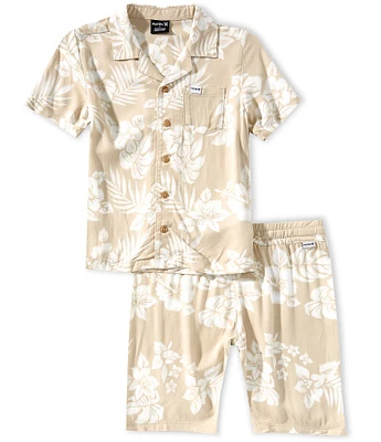 Hurley Little Boys 2T-7 Short-Sleeve Printed Woven Camp Shirt & Matching Shorts Set