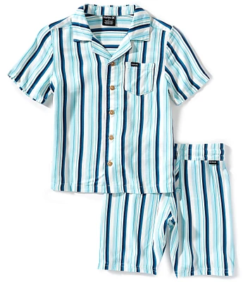 Hurley Little Boys 2T-7 Short-Sleeve Striped Woven Camp Shirt & Matching Shorts Set