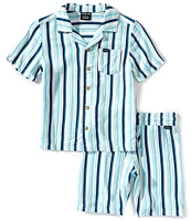 Hurley Little Boys 2T-7 Short-Sleeve Striped Woven Camp Shirt & Matching Shorts Set