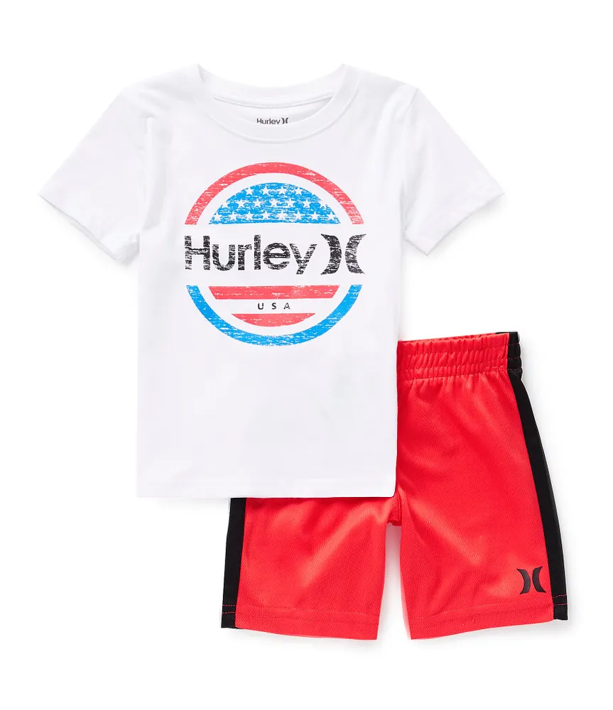 Hurley Little Boys 2T-7 Short Sleeves Jersey T-Shirt & Mesh Shorts Set