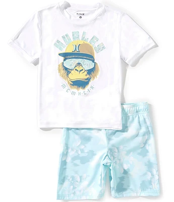 Hurley Little Boys 4-7 Short-Sleeve Osaka Swim Jersey Knit T-Shirt & Printed Woven Twill Swim Trunks Set