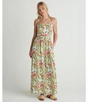 Hurley Malibu Sleeveless Tropical Floral/Leaf Print Long Dress