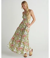 Hurley Malibu Sleeveless Tropical Floral/Leaf Print Long Dress