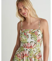 Hurley Malibu Sleeveless Tropical Floral/Leaf Print Long Dress