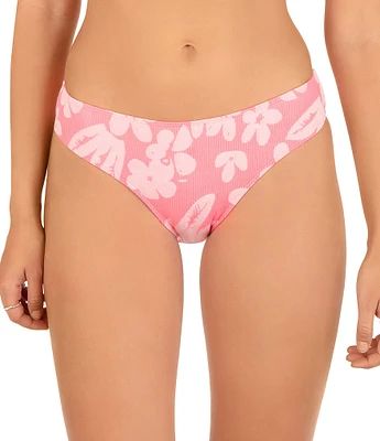 Hurley Max Flower Scrunch Textured Jacquard Mid Waist Cheeky Swim Bottom