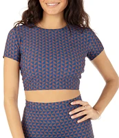 Hurley Mirage Geometric Pattern Short Sleeve Crop Swim Top