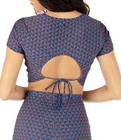 Hurley Mirage Geometric Pattern Short Sleeve Crop Swim Top