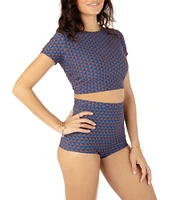 Hurley Mirage Geometric Pattern Short Sleeve Crop Swim Top