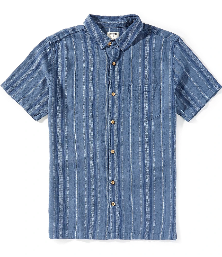 Hurley Oceanside Short Sleeve Striped Woven Linen-Blend Shirt