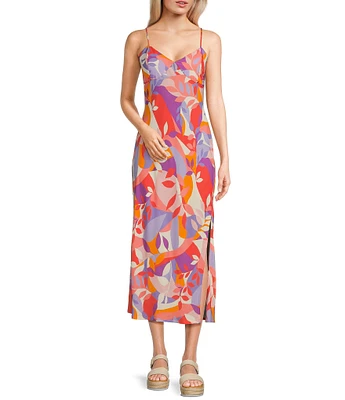 Hurley Quilted Vines Abstract Print Midi Slip Dress