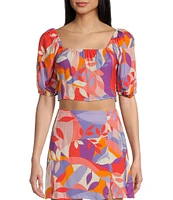 Hurley Quilted Vines Printed Short Sleeve Sleeve Coordinating Crop Top