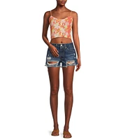 Hurley Sand Dollar Printed Smocked Back Crop Tank Top