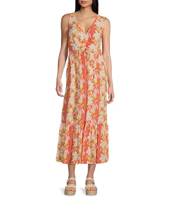 Hurley Sand Dollar Printed Smocked Back Midi Dress