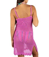Hurley Solid Crochet Knit V-Neck Spaghetti Straps Swim Cover-Up Mini Dress