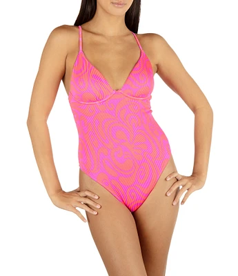 Hurley Trip Hop Rib Swirl Graphic Crossback Moderate One Piece Swimsuit