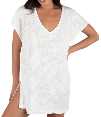 Hurley Ulu Mesh Leaf V-Neck Tunic Swim Cover-Up