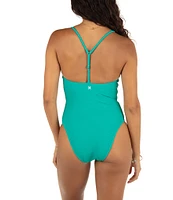 Hurley Wave Scrunch Scoop Neck Moderate One Piece Swimsuit