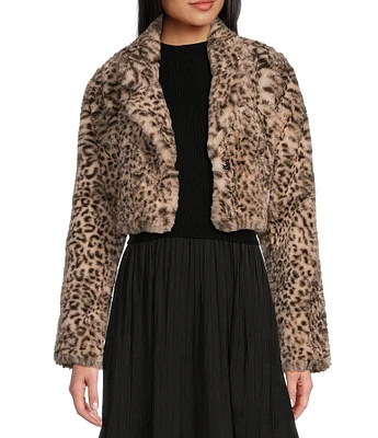 I.N San Francisco Long Sleeve Faux Fur Leopard Print Shrug