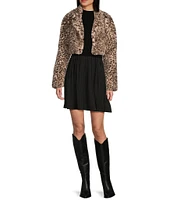 I.N San Francisco Long Sleeve Faux Fur Leopard Print Shrug