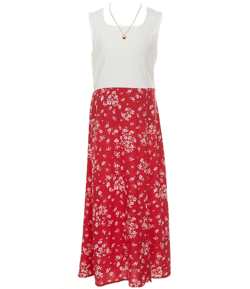 I.N. Girl Big Girls 7-16 Floral Print Front Slit Sleeveless Maxi Dress