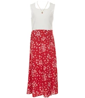 I.N. Girl Big Girls 7-16 Floral Print Front Slit Sleeveless Maxi Dress