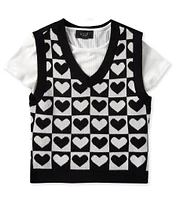 I.N. Girl Big Girls 7-16 Heart/Checked Sweater Vest & Short-Sleeve T-Shirt Set